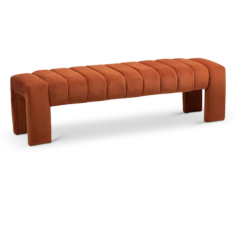 Velvet Upholstered Bench, Cognac Velvet