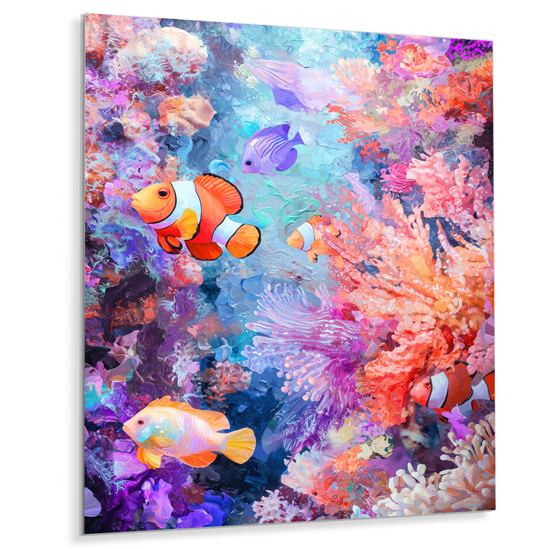 Coral Reef Fish Paradise II - animaux, art mural en métal, impression corail, 40" H x 30" W