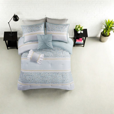 Élégante literie 5 pièces en seersucker, polyester hypoallergénique, style maison de campagne