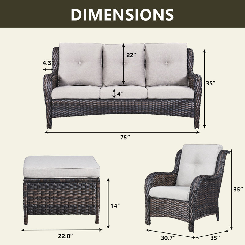 5 - Person Patio Conversation Set with Cushions, Brown, Beige
