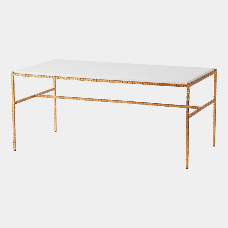 Cut Iron Marble Cocktail Table, White Top/Gold Base