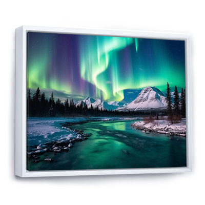 Aurores boréales dans de superbes montagnes de l'Arctique I sur toile