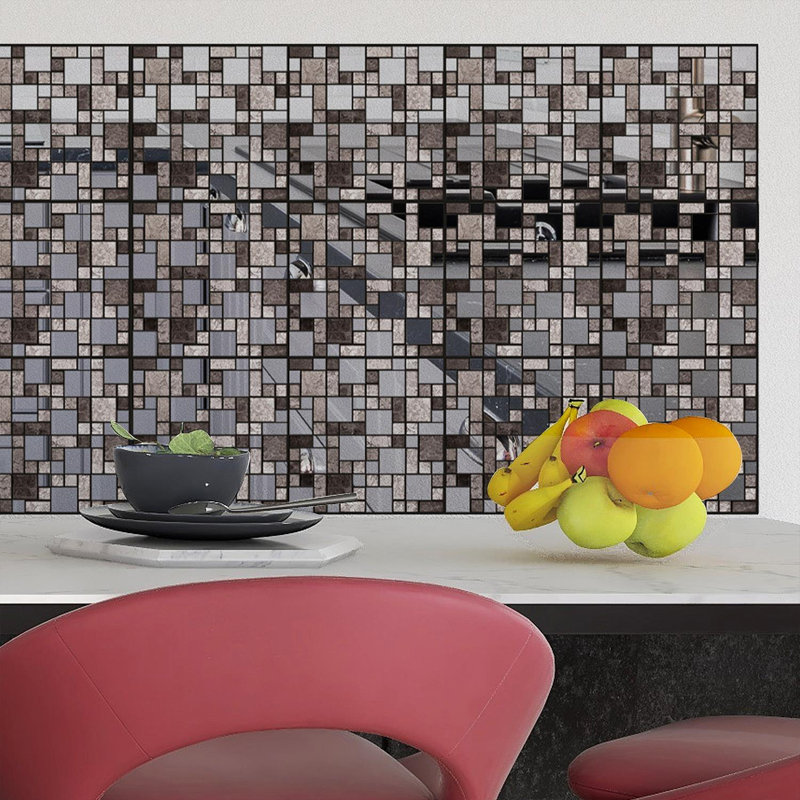 Metallic Stone Mosaic Wall Tile Sticker Set 15cm x 15cm, Grey