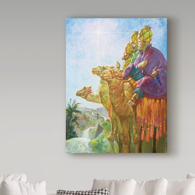 Hollen 'Three Wise Men Camels' Oil Painting Print on Wrapped Canvas