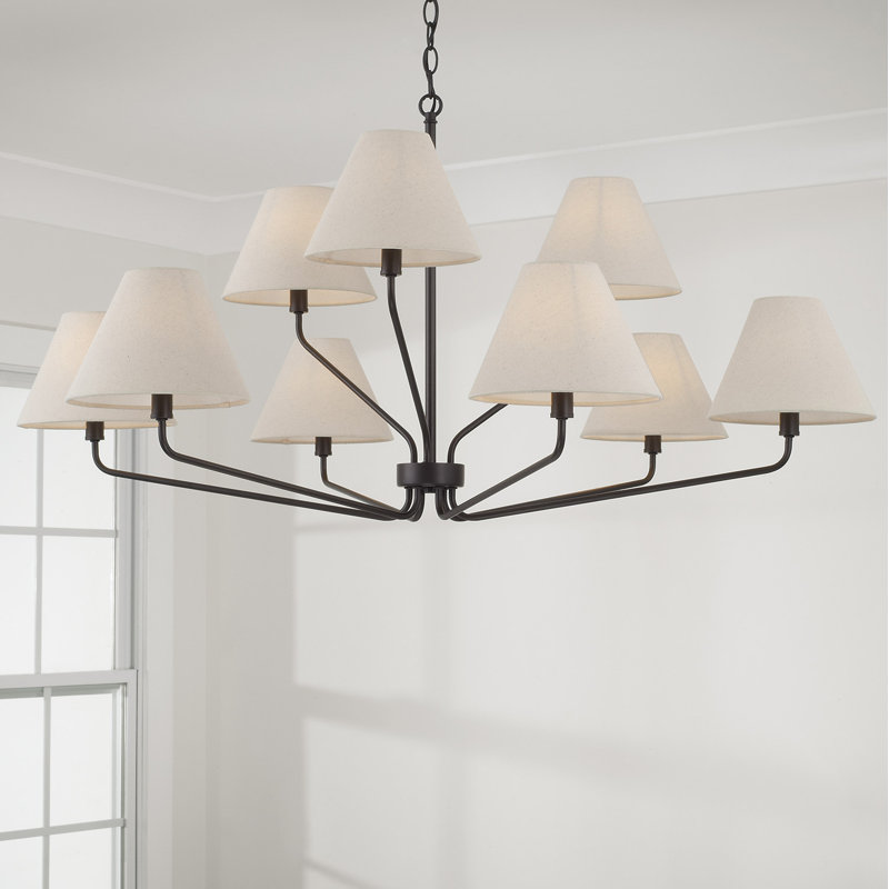Espresso Black Two-Tier Chandelier with Ecru Fabric Shades