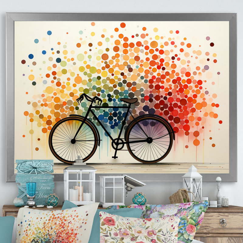 Impression sur toile, pédales géométriques Maaja, H 16 po x l 32 po x P 1 po, Encadrement argenté