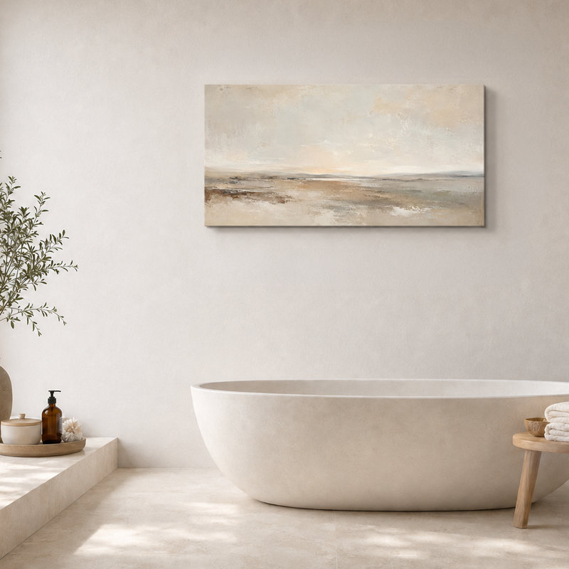 Neutre, aube beige, paysage abstrait enveloppé Iraima, L 40 po x H 20 po x P 1,5 po