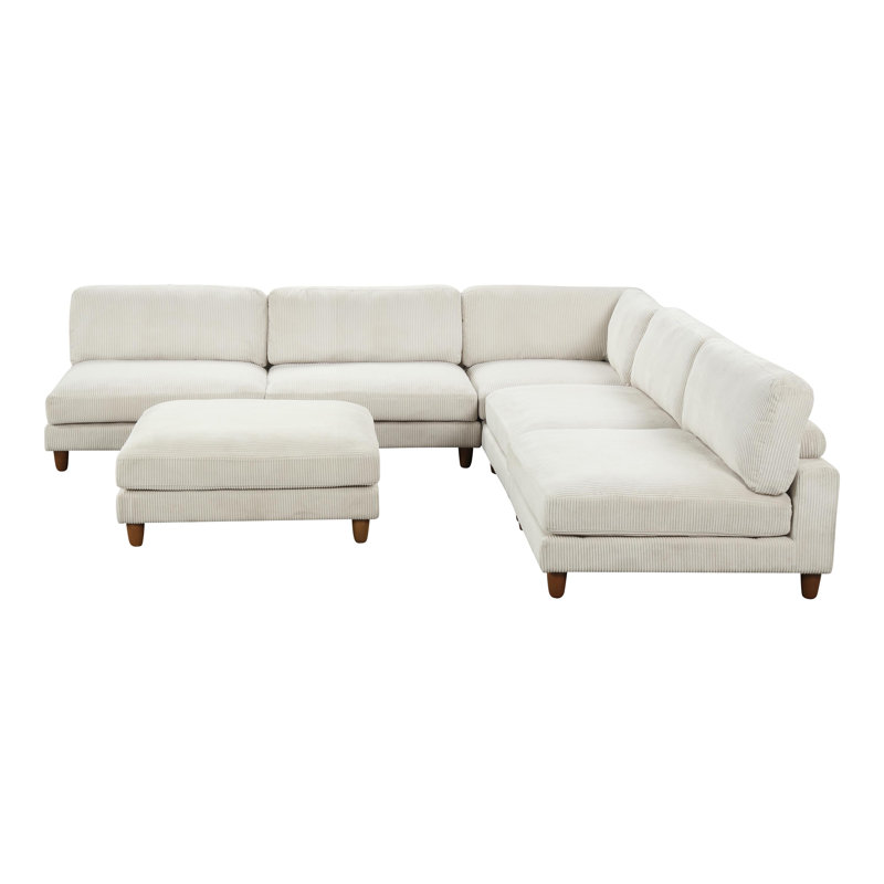 Canapé modulaire en L avec repose-pieds Avanna, Velours beige