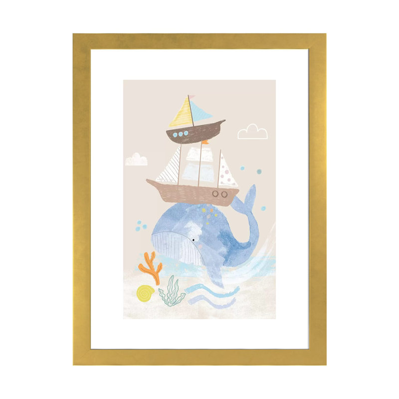 «Everyday Under the Sea I» par Lisa Barlow - impression d'art graphique, H 24 po x l 16 po x P 1 po, Papier encadré doré
