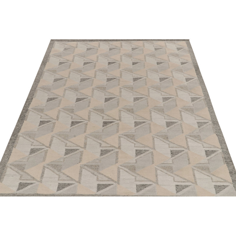 Rug & Kilim’S Scandinavian In Gray, White & Blue Geometric Patterns, Rectangle 12' x 15'