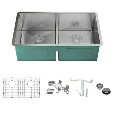 Diamond 32.75'' L Undermount Double Bowl Stainless Steel Kitchen Sink