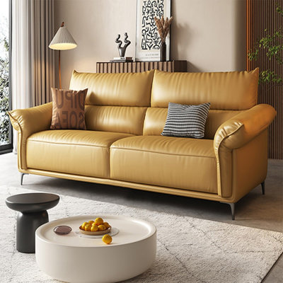 Causeuse coussin jaune en cuir véritable