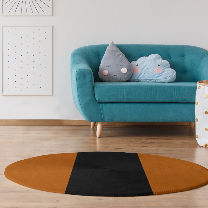 Tapis orange/noir, Rond 5 pi
