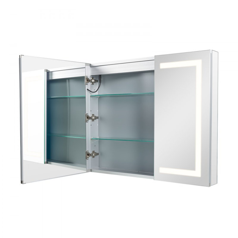 Armoire à pharmacie éclairée avec miroir, encastré ou mural 36 po x 30 po, armoire de toilette à DEL à intensité variable 3 couleurs avec miroir HD, horloge, rangement réglable pour tablettes, fonction de désembuage de mémoire