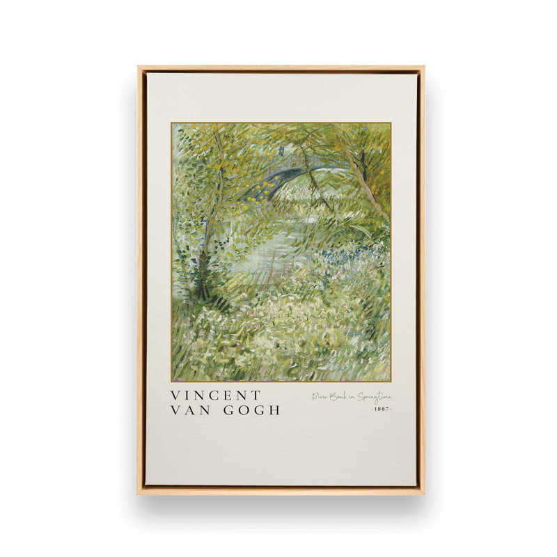 Van Gogh's River Bank au printemps v3, Cadre américain en érable flottant, H 18,75 po x l 12,75 po