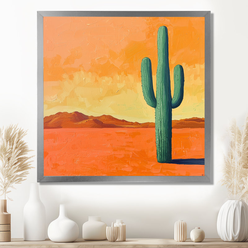 Marbod, cactus dans le désert, lueur II - cactus, art mural, H 30 po x l 30 po, Reproduction encadrée, Argent argent