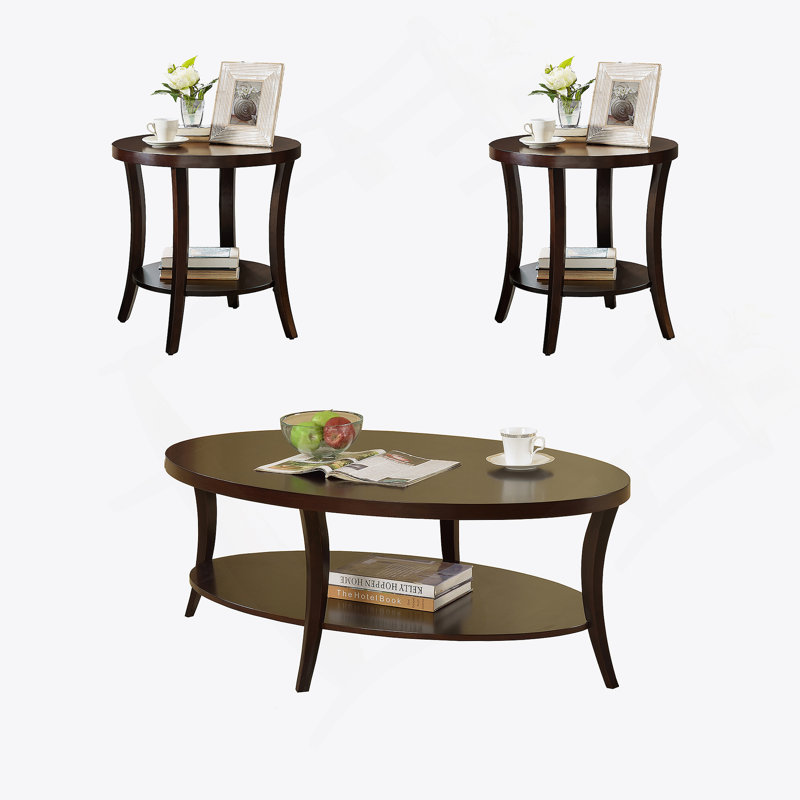 Ensemble de 3 tables basses ovales avec tables de bout espresso 3 pièces