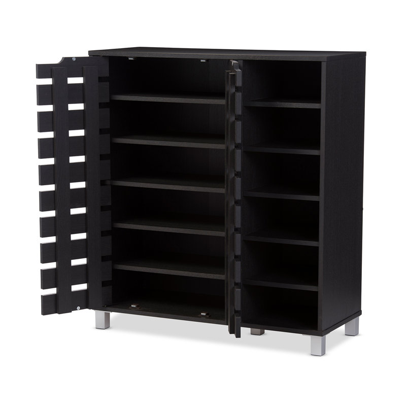 Range-chaussures pour 18 paires en bois à 2 portes avec tablettes ouvertes moderne et contemporain Wirt