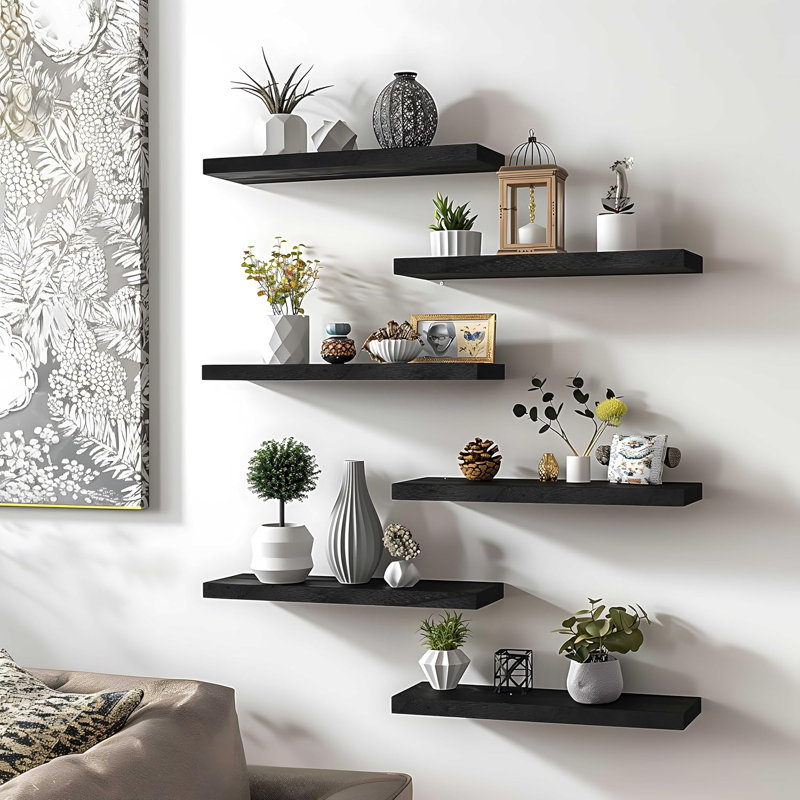 Ensemble de 4 tablettes flottantes rustiques pour le mur - tablettes murales en bois massif pour la chambre à coucher, le salon, la cuisine, la salle de bain - facile à installer