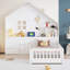 Lit simple blanc avec fenêtre, rangement de tiroir, douilles et support pour lit simple avec tiroirs de chevet, tablette-1170878150
