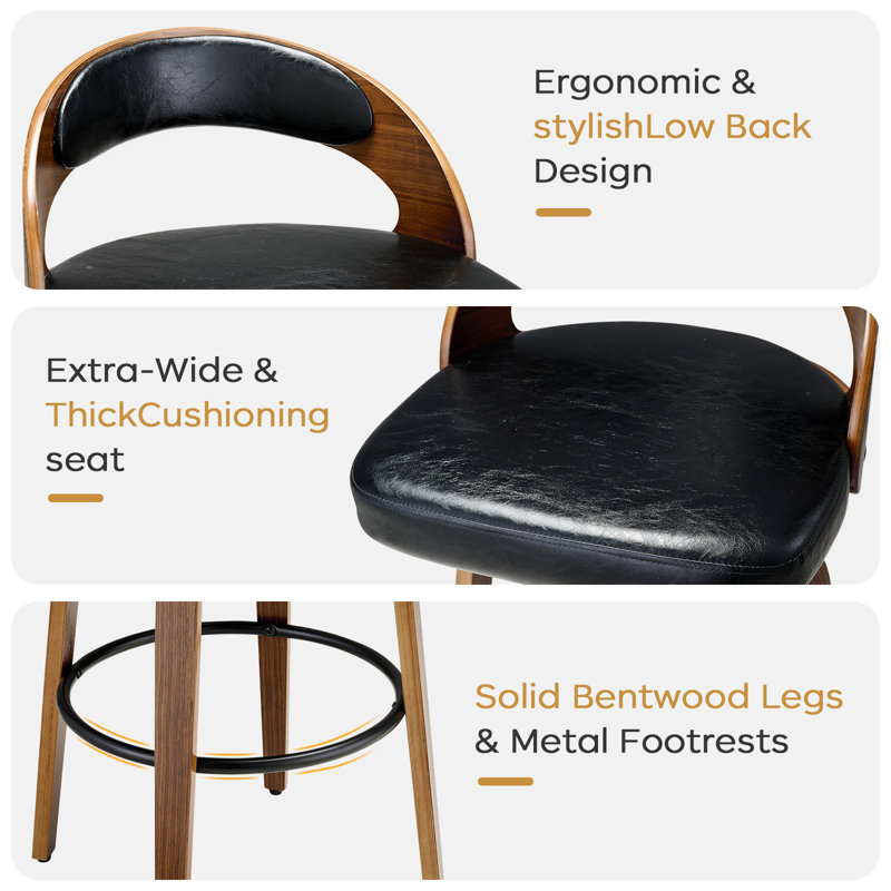 Swivel Bar Stools, 26.8'' Upholstered Counter Stool with Wood Back