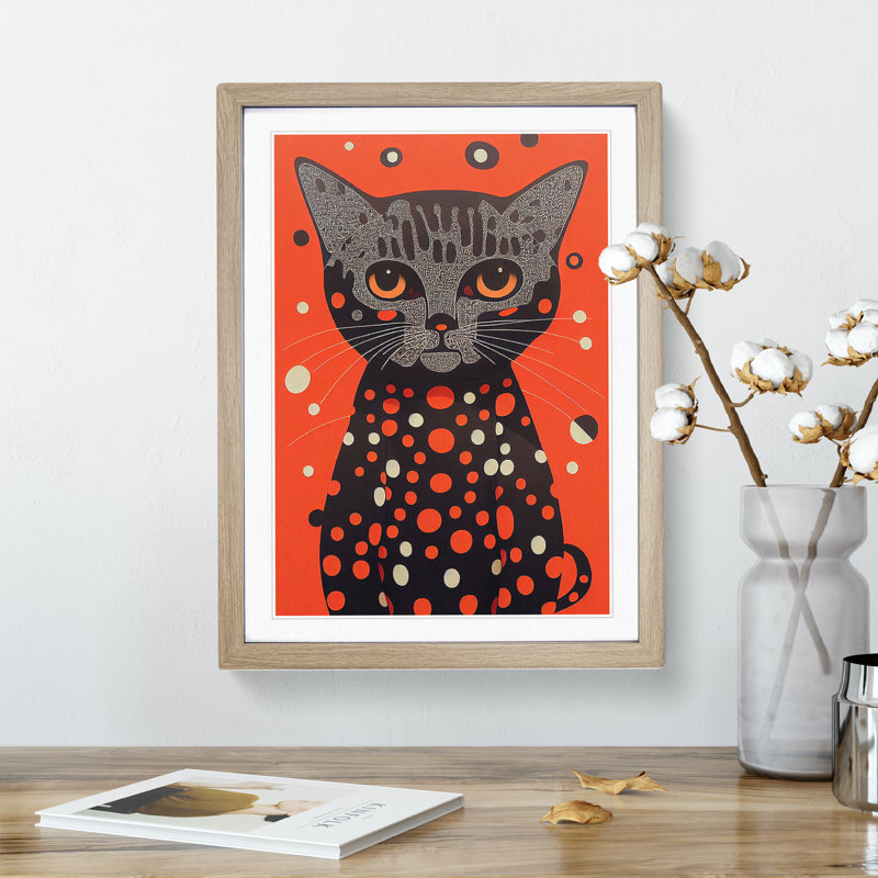 Spotty Cat Abstract - Framed Print, 34cm H x 25cm W x 2cm D, Oak Framed