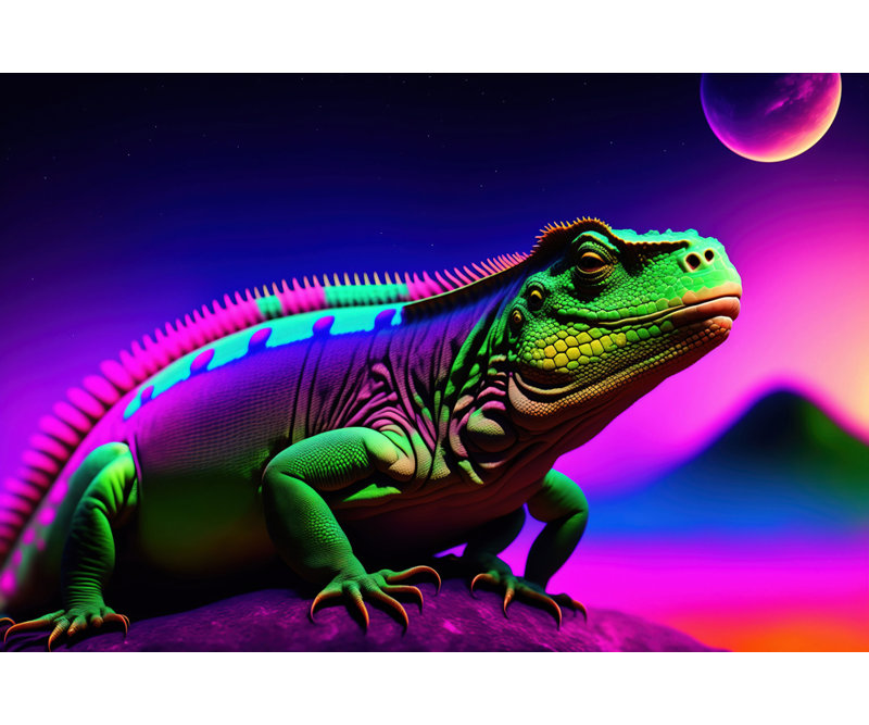 «Unreal Neon Iguana» par Stephen Chambers, impression sur toile tendue, L 18 po x H 15 po