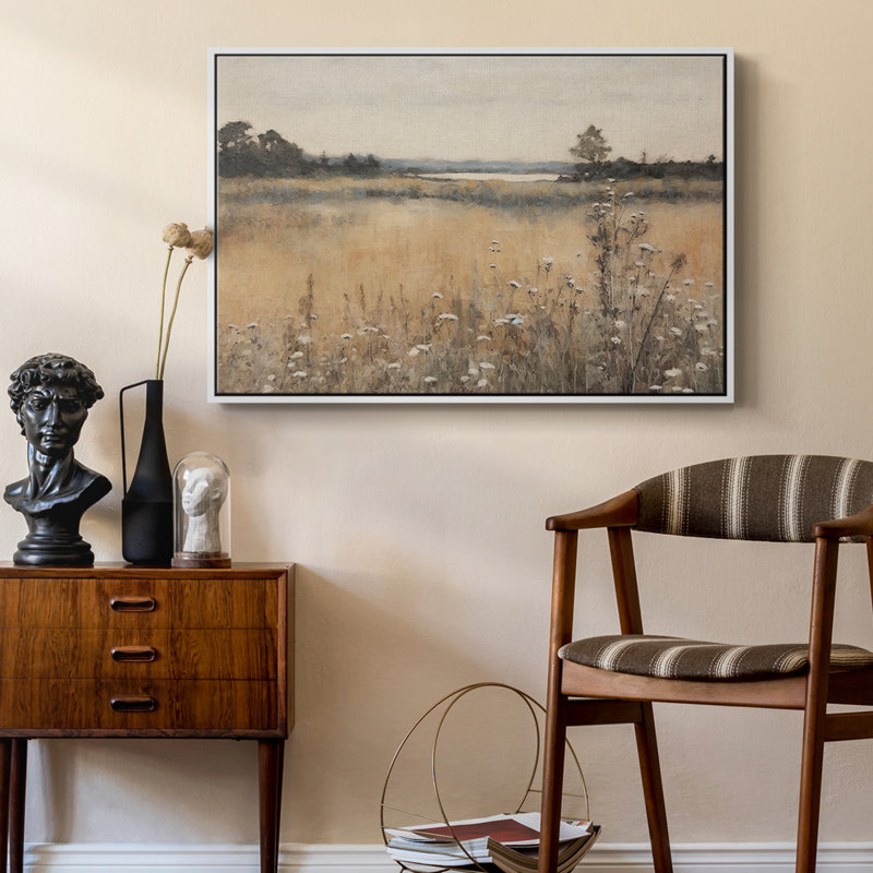 «Vintage Landscape -IX» sur, H 27 po x l 41 po, Blanc
