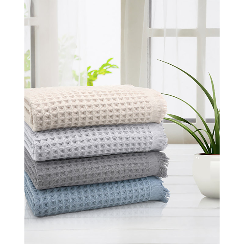 Serviette de bain en coton gaufré Lycia, Lait de poule, Individuel