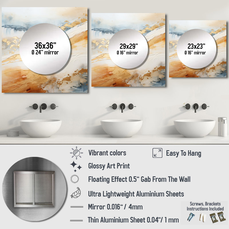 Gerrold Beach Sand Fusion III - miroir carré bord de mer pour décoration murale, 23 po x 23 po