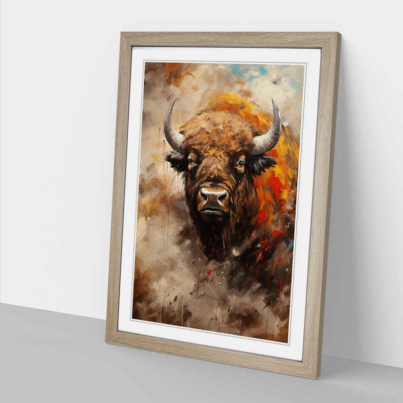 Bison Gestural Art - Framed Print, Oak Framed, 34cm H x 25cm W x 2cm D
