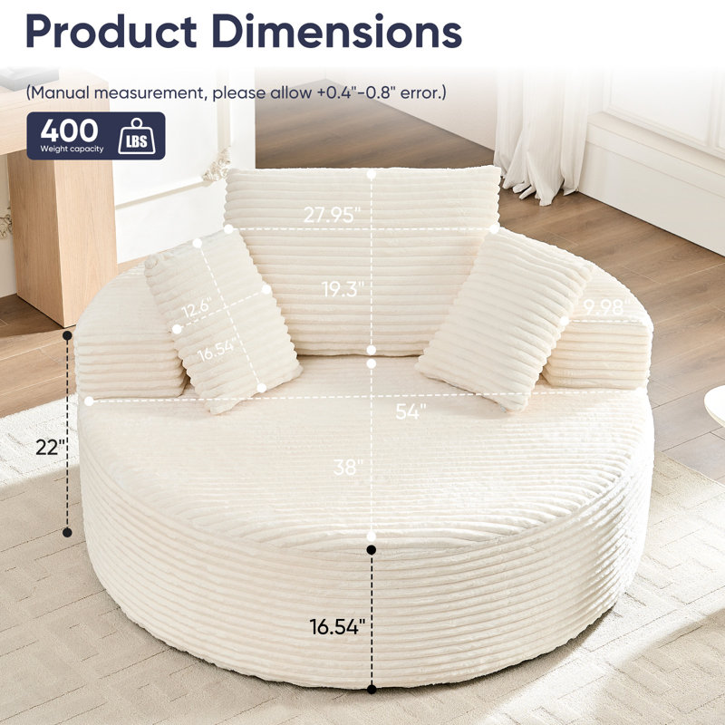 44.8" Corduroy Chaise Lounge – High-Density Sponge, 400LBS Capacity, Deep Seat, Beige