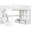 Lit mezzanine double blanc avec bureau, tablettes, tiroirs et escalier pratique robuste avec rangement spacieux et sécuritaire -