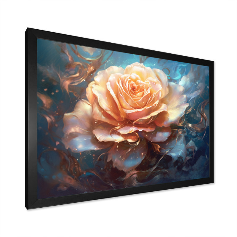 Rose corail et rêverie, H 12 po x l 20 po x P 1 po, Cadre photo noir