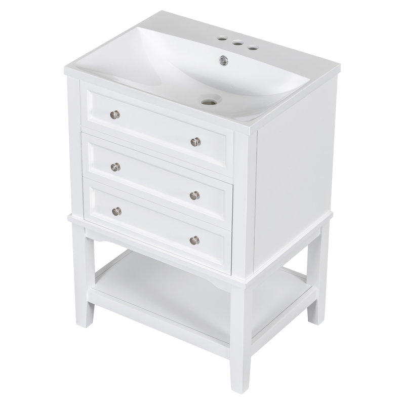 Meuble-lavabo blanc 24 po avec lavabo en céramique, base de rangement en bois massif