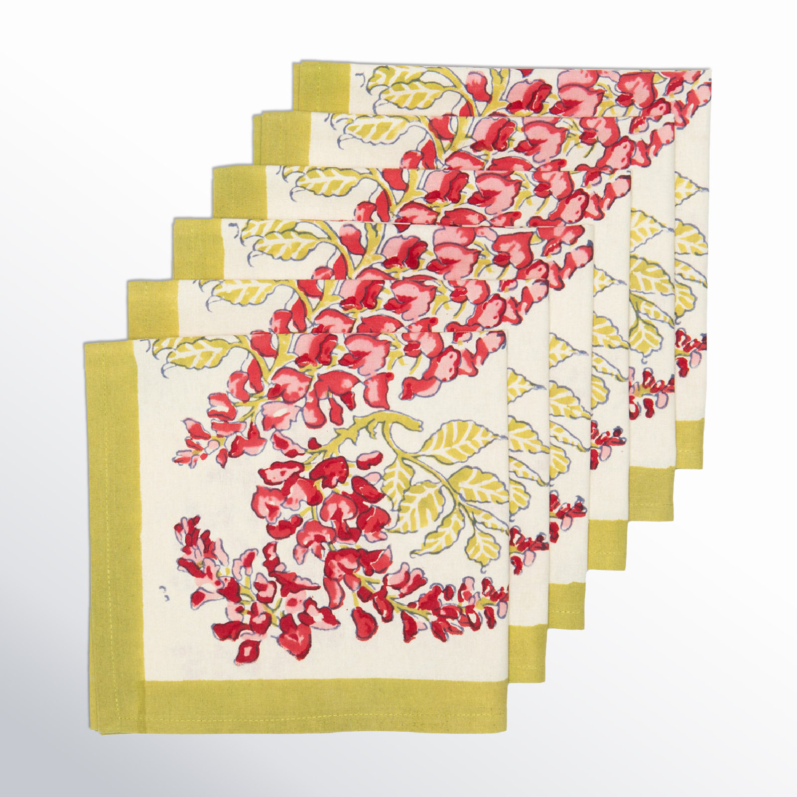 Kappa 100% Cotton Floral Square Napkin, Pink/Green