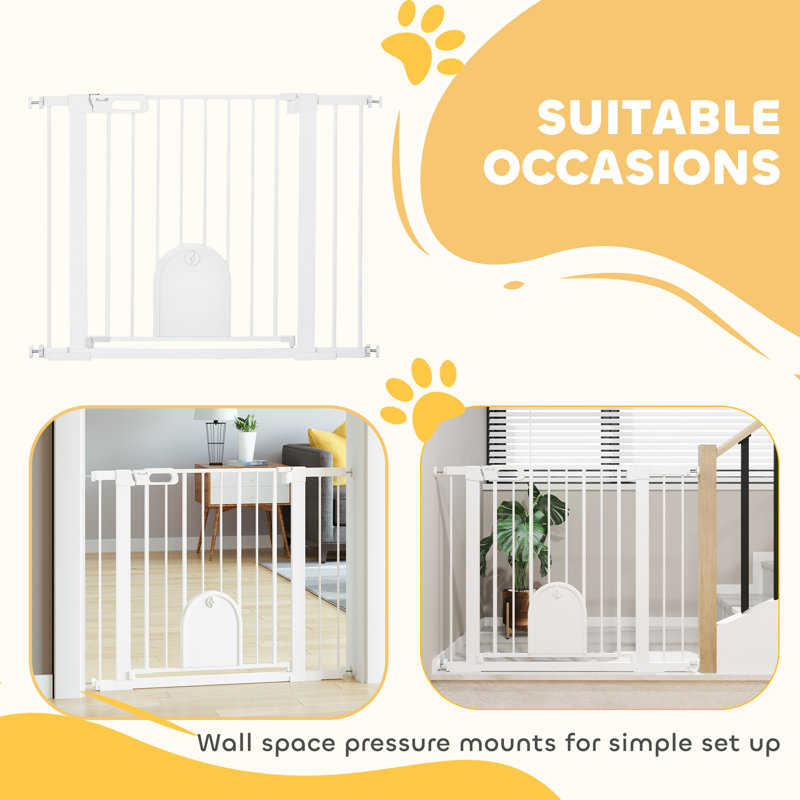 75-103 cm Pet Safety Gate Pressure Fit Stair with Small Door Double Locking