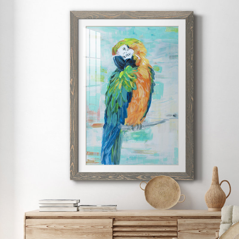 Island Parrot II - peinture encadrée, Encadrement gris, H 37,5 po x l 27,5 po x P 1,5 po