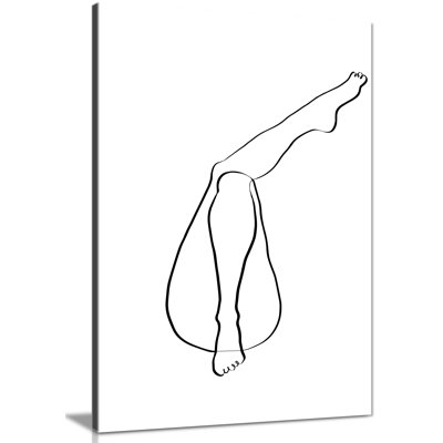 Black Line Art Woman Legs Artistic - Wrapped Canvas Painting