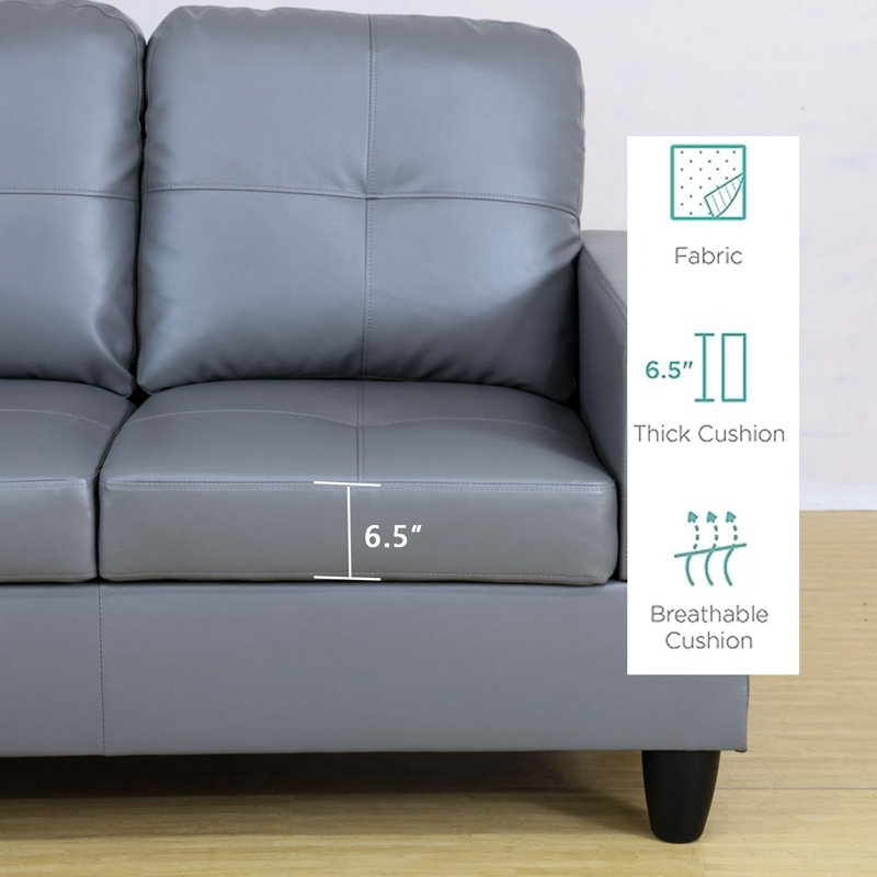 Bawan Faux Leather L-Shaped Sectional, Right Hand Facing, Gray Faux Leather