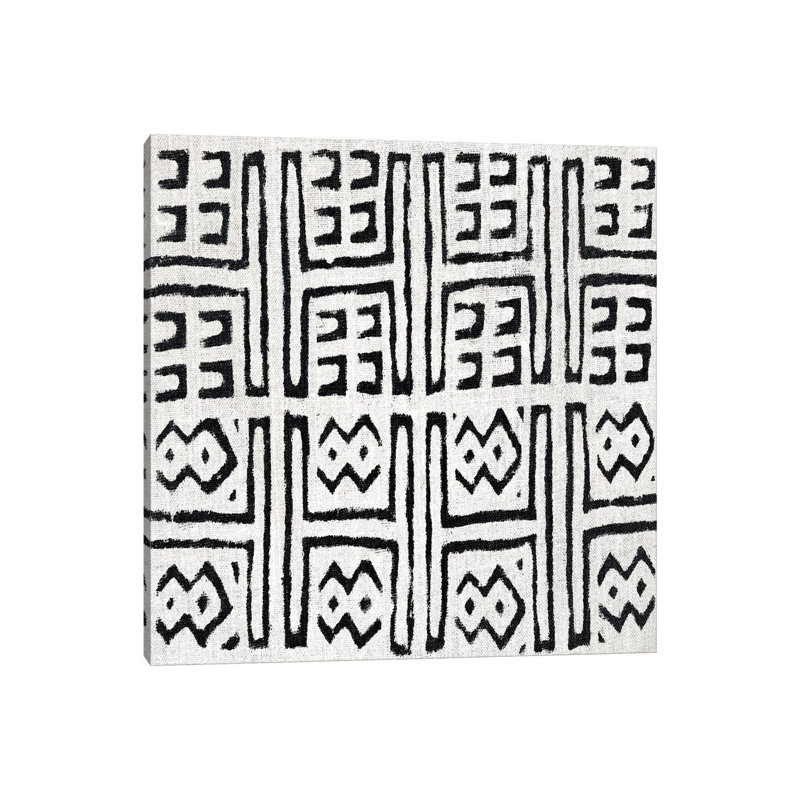 Mudcloth White Geometric Design VII by Ellie Roberts - Wrapped Canvas Print, 30.48 cm H x 30.48 cm W