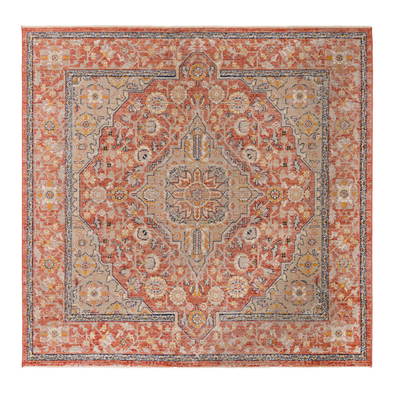Alkire Oriental Area Rug, Square 3'3", Brick Red