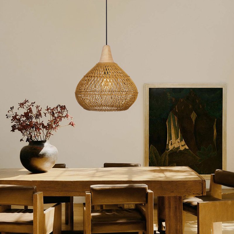 Rattan Pendant Light  Wicker Chandelier for Dining Room Kitchen Island, 78" H x 15.75" W x 15.75" D