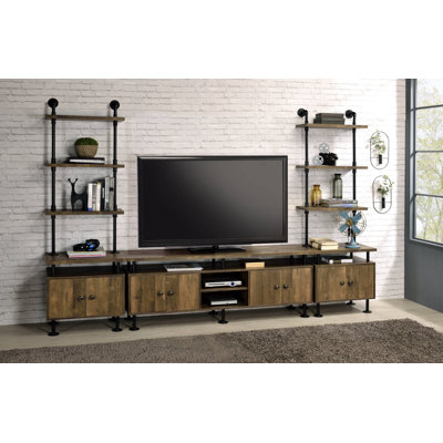 Rustic Oak and Black 2-Shelf TV Stand