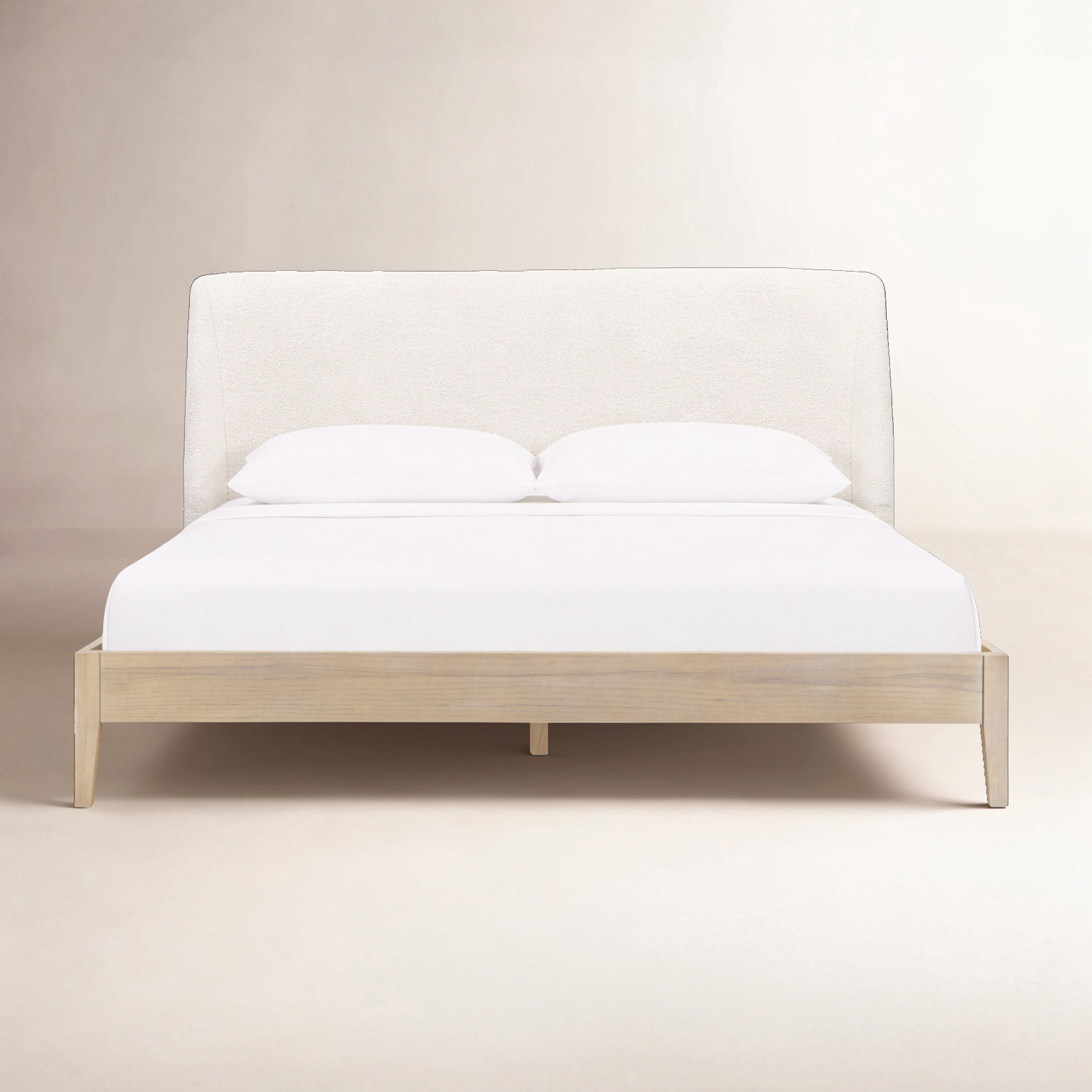 Cloey Upholstered Wingback Bed, Ivory Boucle, Queen