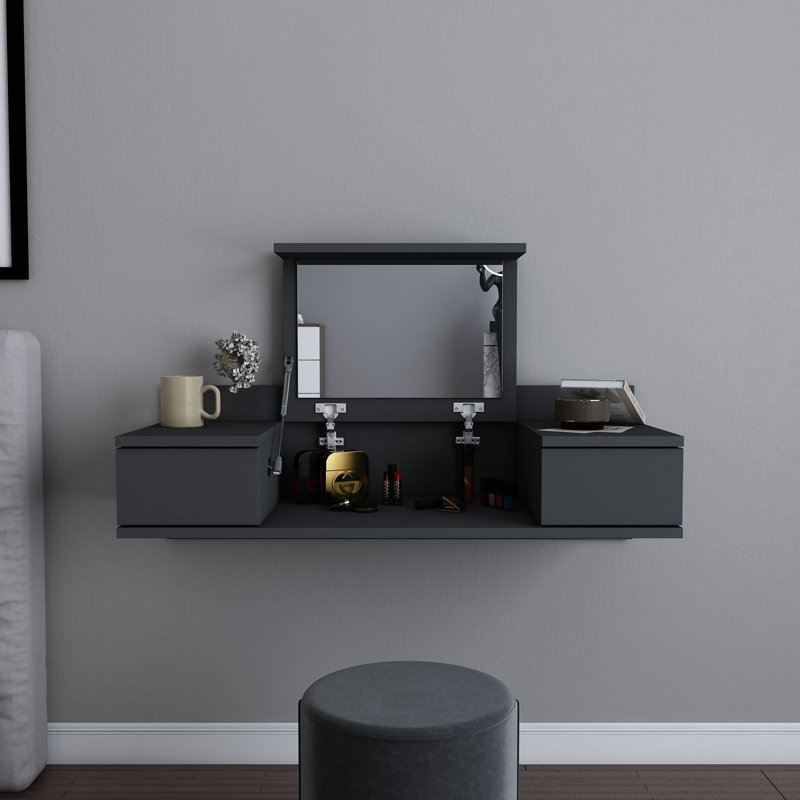 Modern Make-Up Table in Anthracite, 39.4 x 24.4 x 15.3 inches | 100% Melamine Coated Particle Board, Thickness: 0.7 inches | Stylish & Functional Design for Beauty Routines, Perfect for Contemporary Spaces