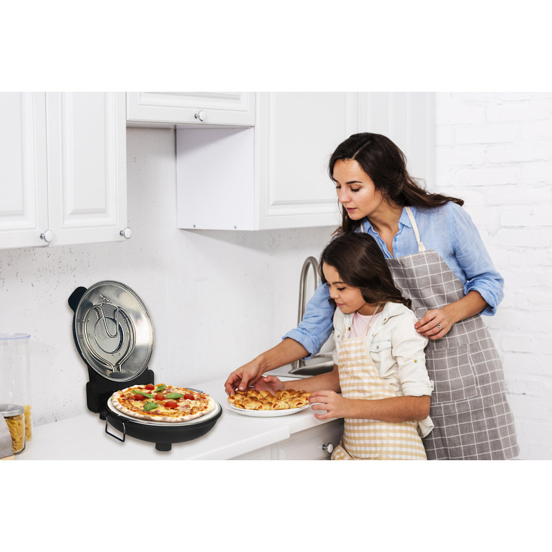 CULINARY CHEF Electric Pizza Oven with Ceramic Stone, Viewing Window, Adjustable Heat Control, Black