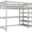 Lit mezzanine simple gris avec rangement pour tablette et poste de travail - Bois massif pour la chambre à coucher dans les tablettes du bureau Optimisation de l'espace Confort