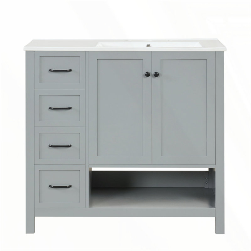 Meuble-lavabo 36 po avec comptoir d'évier, Gris, Noir