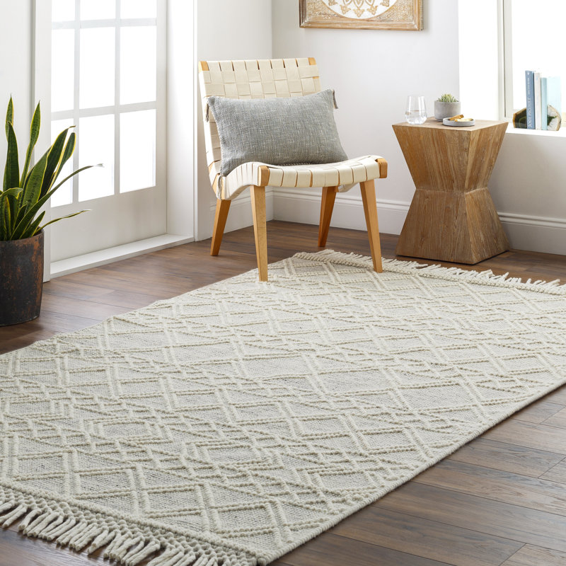 Tapis tissé à la main à motif géométrique crème / gris Barbaresi, Rectangle 8 pi x 10 pi